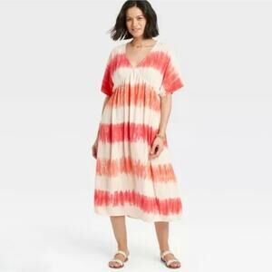 Knox Rose Pink Rayon Linen Tie Dye Midi Maxi Dress Size XXL